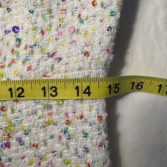 English Factory White Sleeveless Tweed Sequined Boucle’ Mini Dress SZ Small NEW - Picture 16 of 16
